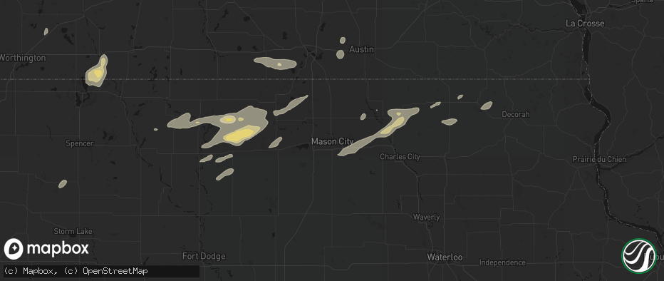 Hail map in Mason City, IA on July 2, 2026