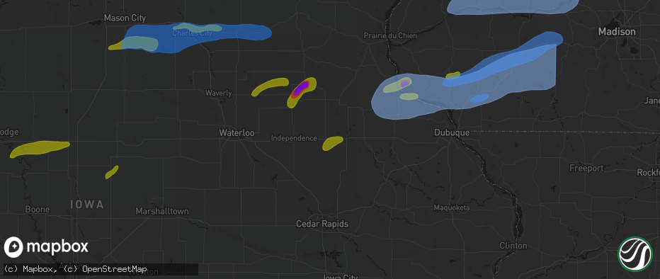 Hail map in Masonville, IA on July 2, 2026