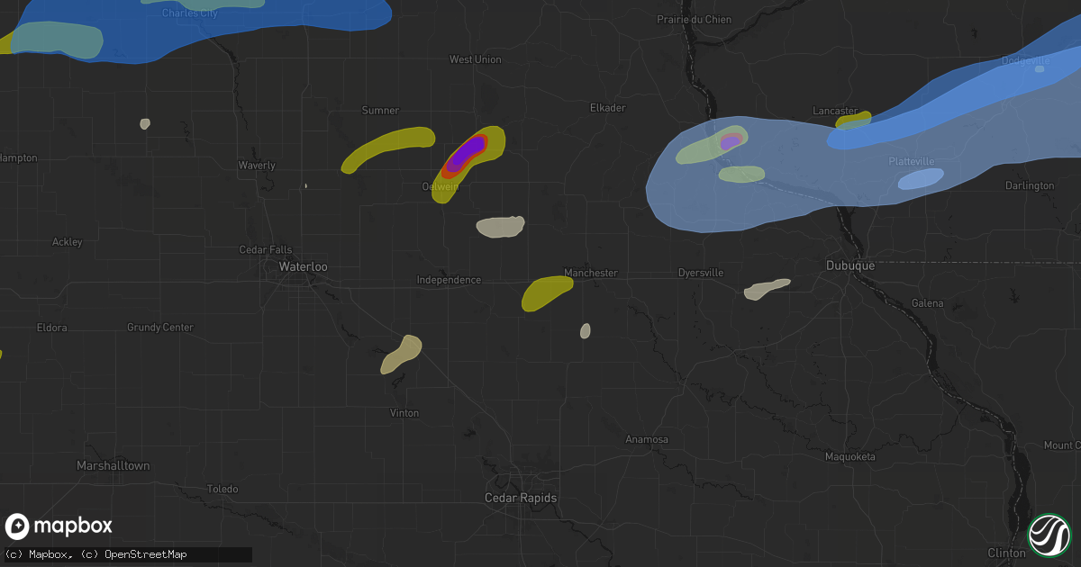 Hail map in Masonville, IA on July 2, 2026