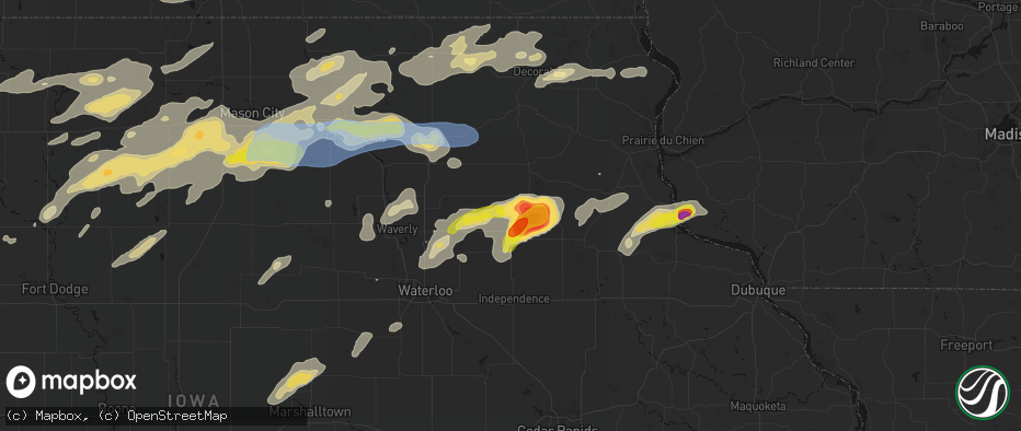 Hail map in Maynard, IA on July 2, 2026
