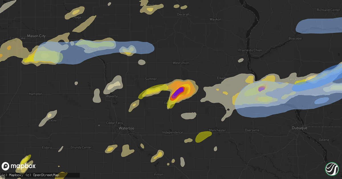 Hail map in Maynard, IA on July 2, 2026