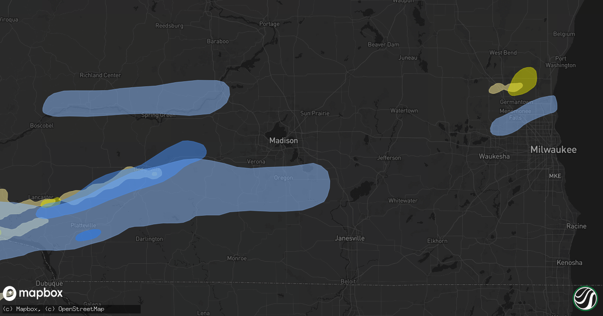 Hail map in Mcfarland, WI on July 2, 2026