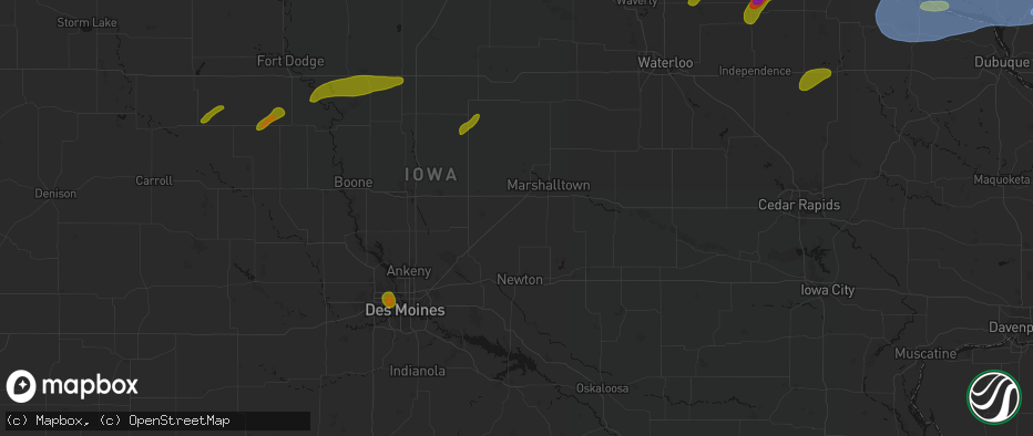 Hail map in Melbourne, IA on July 2, 2026