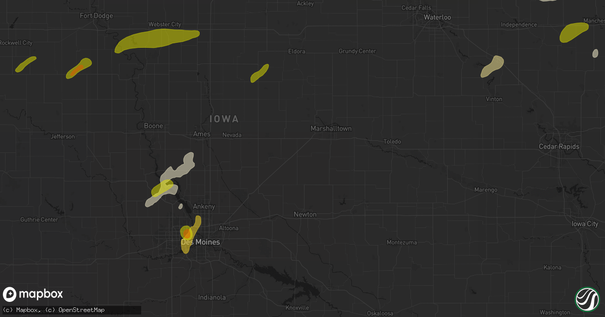 Hail map in Melbourne, IA on July 2, 2026