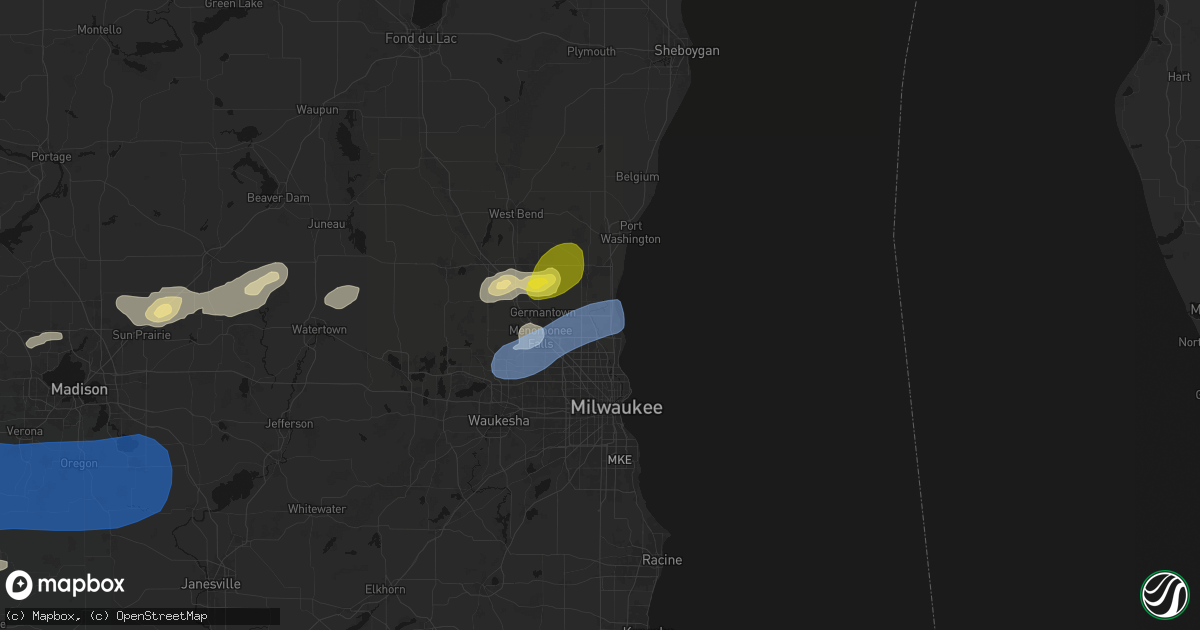Hail map in Mequon, WI on July 2, 2026