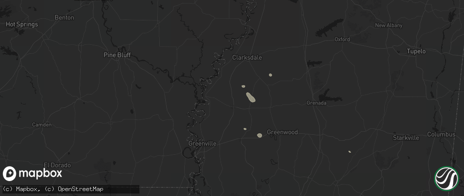 Hail map in Merigold, MS on July 2, 2026