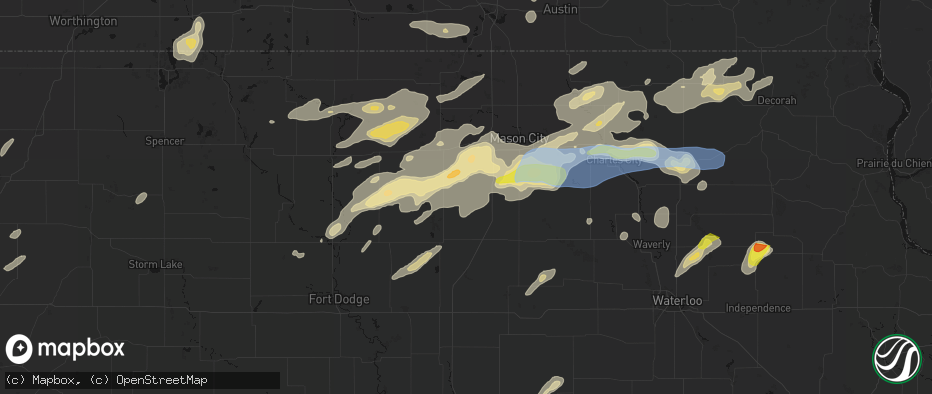 Hail map in Meservey, IA on July 2, 2026