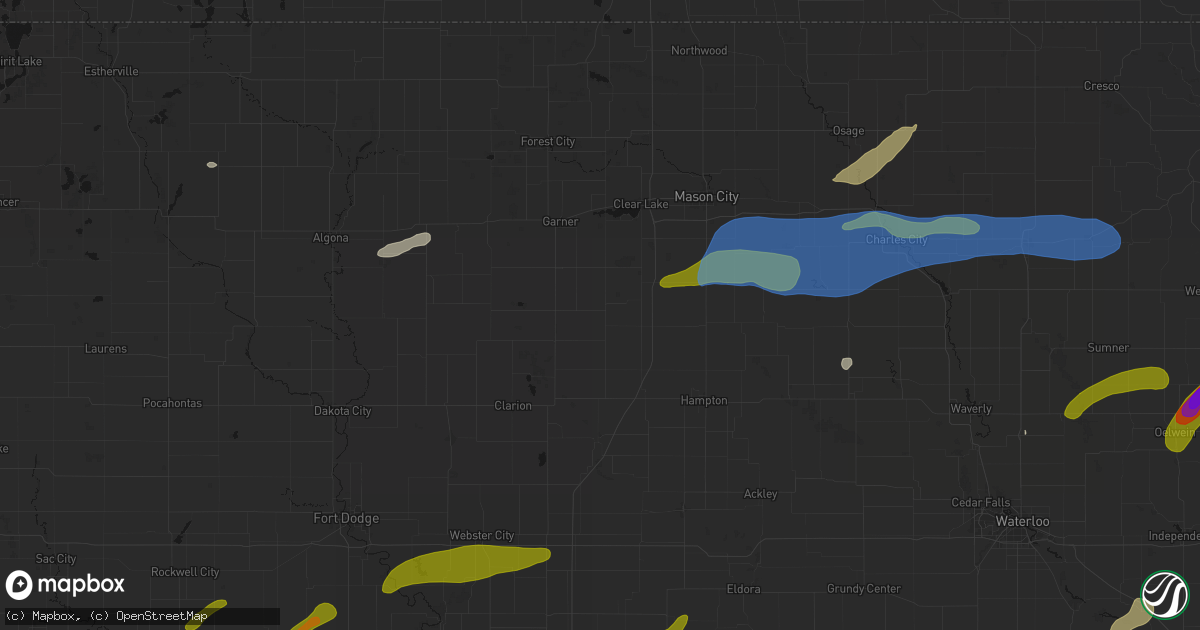 Hail map in Meservey, IA on July 2, 2026