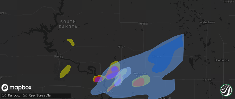 Hail map in Miller, SD on July 2, 2026