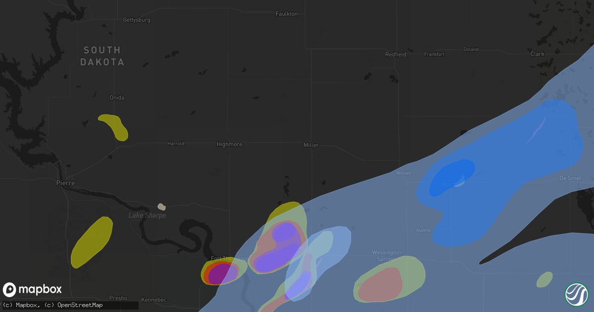 Hail map in Miller, SD on July 2, 2026