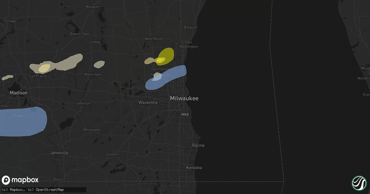 Hail map in Milwaukee, WI on July 2, 2026