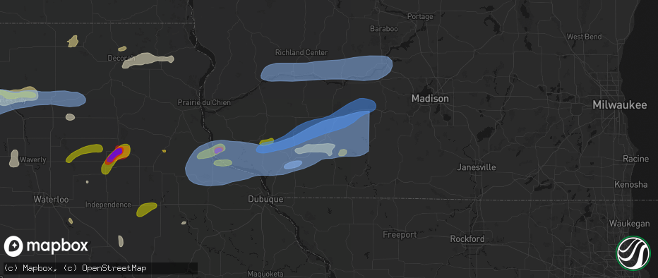 Hail map in Mineral Point, WI on July 2, 2026
