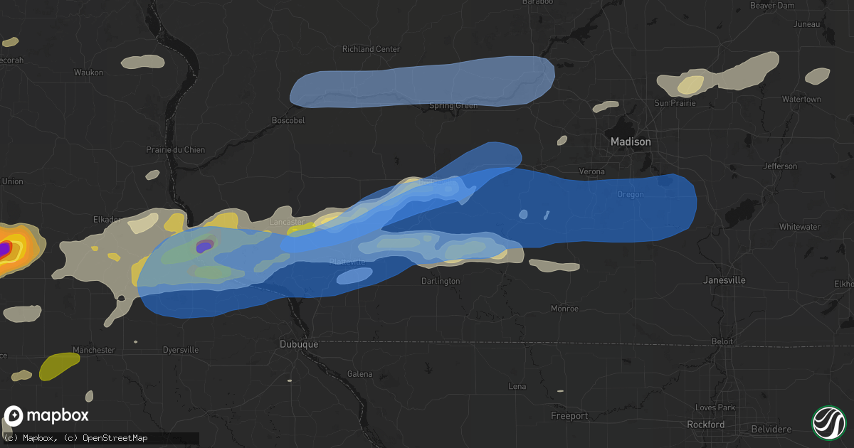 Hail map in Mineral Point, WI on July 2, 2026