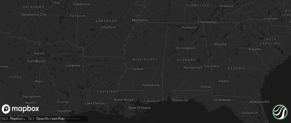 Hail map in Mississippi on July 2, 2026
