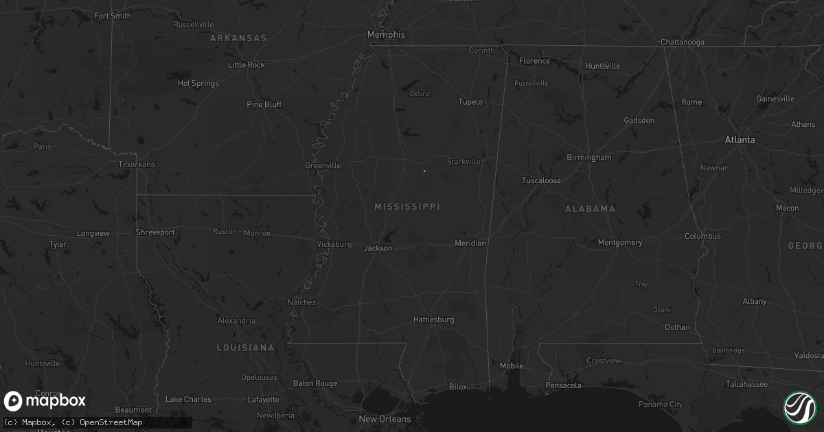 Hail map in Mississippi on July 2, 2026