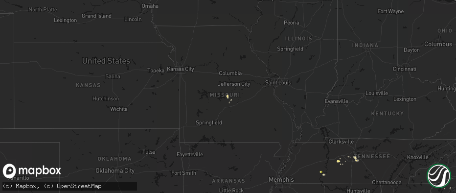 Hail map in Missouri on July 2, 2026