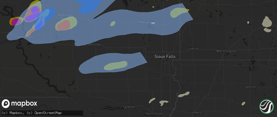 Hail map in Monroe, SD on July 2, 2026