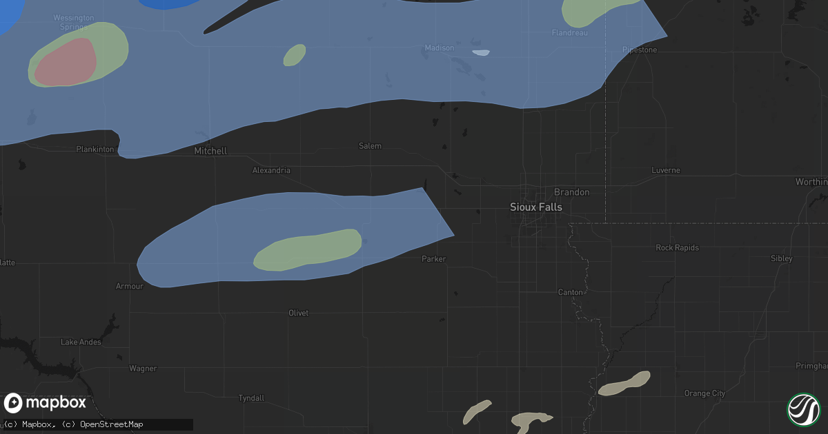 Hail map in Monroe, SD on July 2, 2026