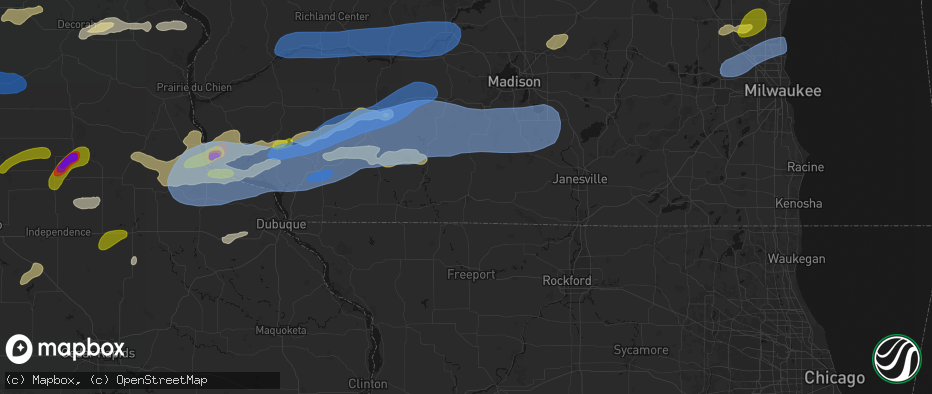 Hail map in Monroe, WI on July 2, 2026