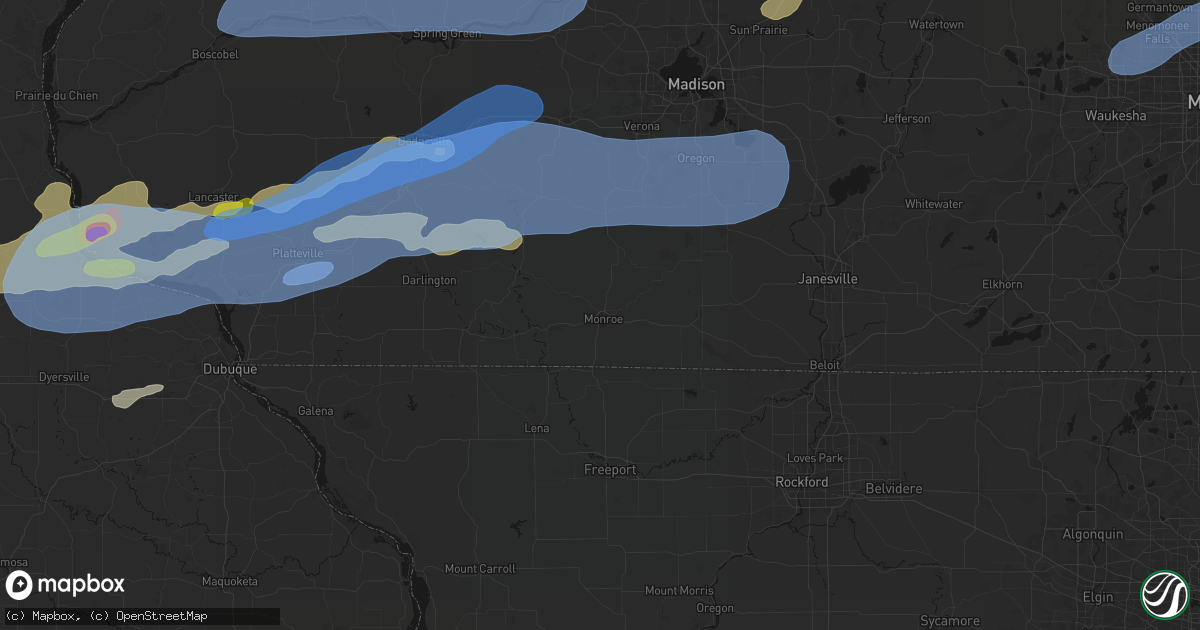 Hail map in Monroe, WI on July 2, 2026