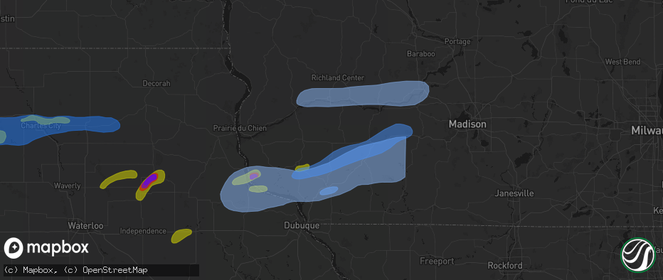 Hail map in Montfort, WI on July 2, 2026