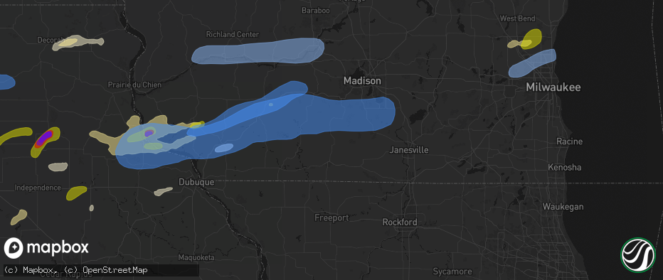 Hail map in Monticello, WI on July 2, 2026