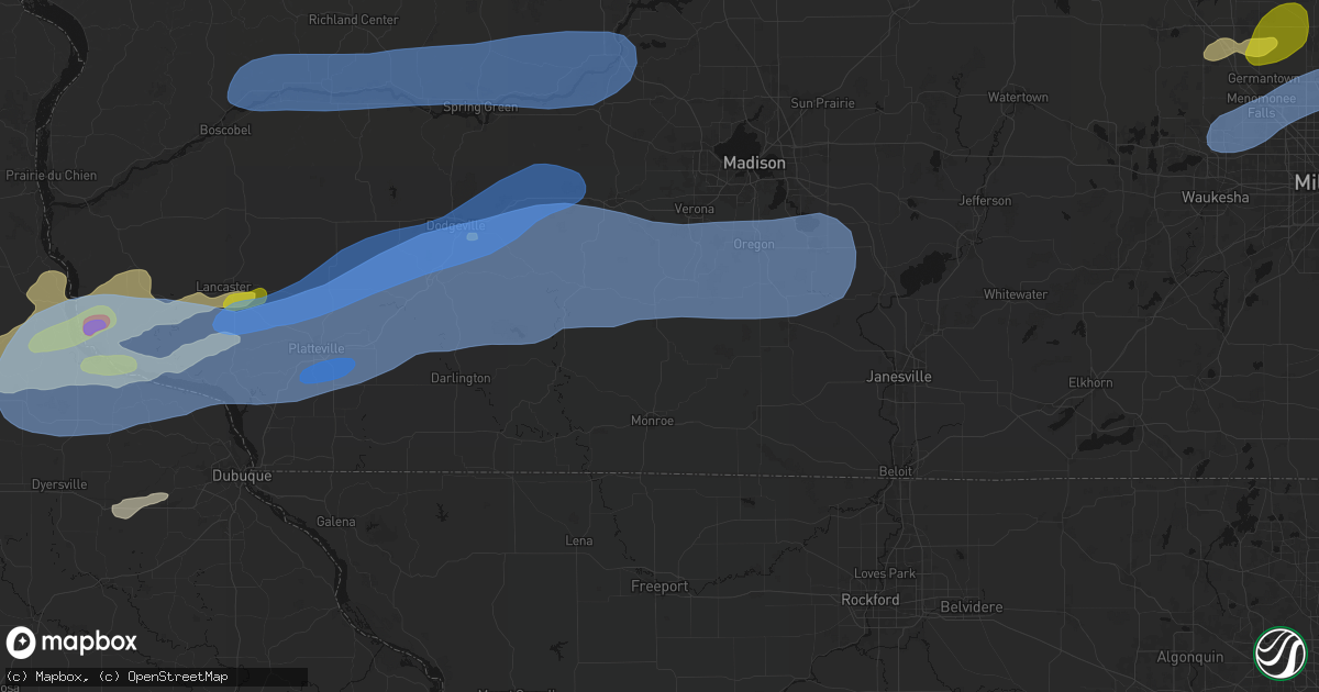 Hail map in Monticello, WI on July 2, 2026