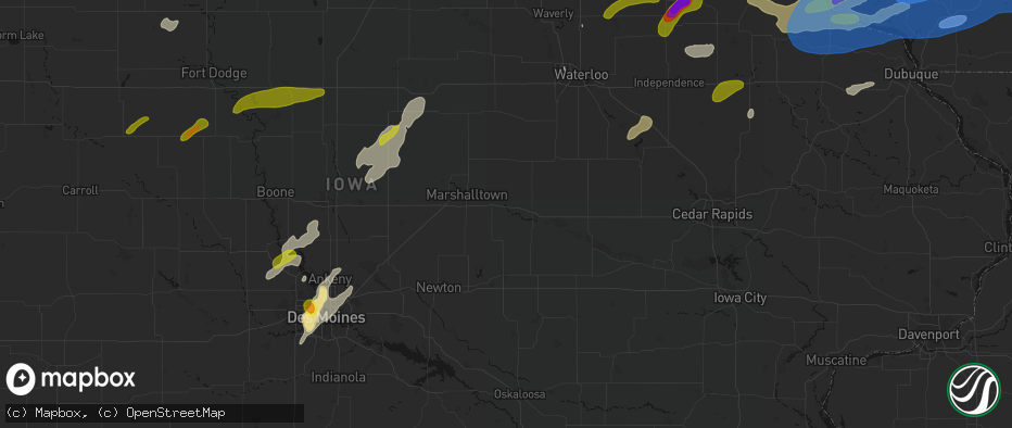Hail map in Montour, IA on July 2, 2026