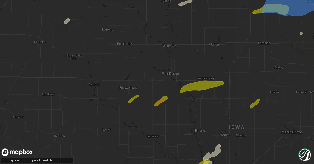 Hail map in Moorland, IA on July 2, 2026