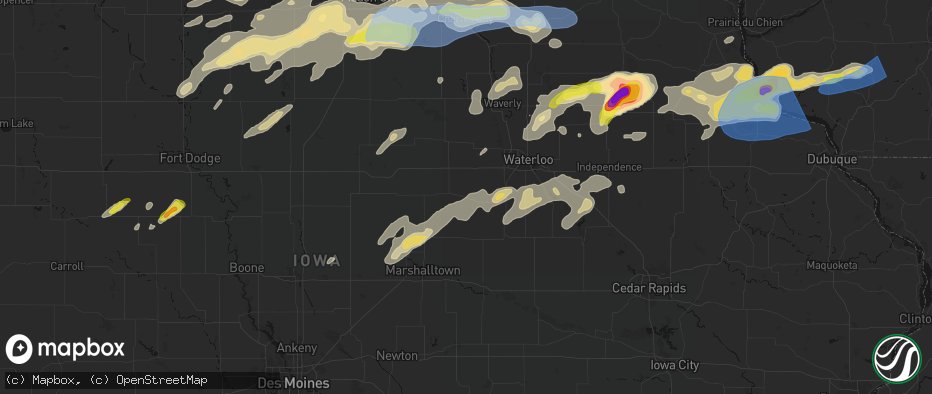 Hail map in Morrison, IA on July 2, 2026