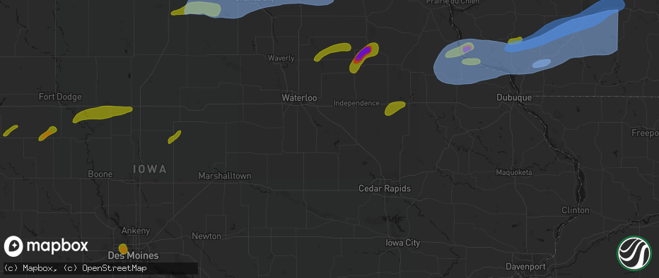Hail map in Mount Auburn, IA on July 2, 2026