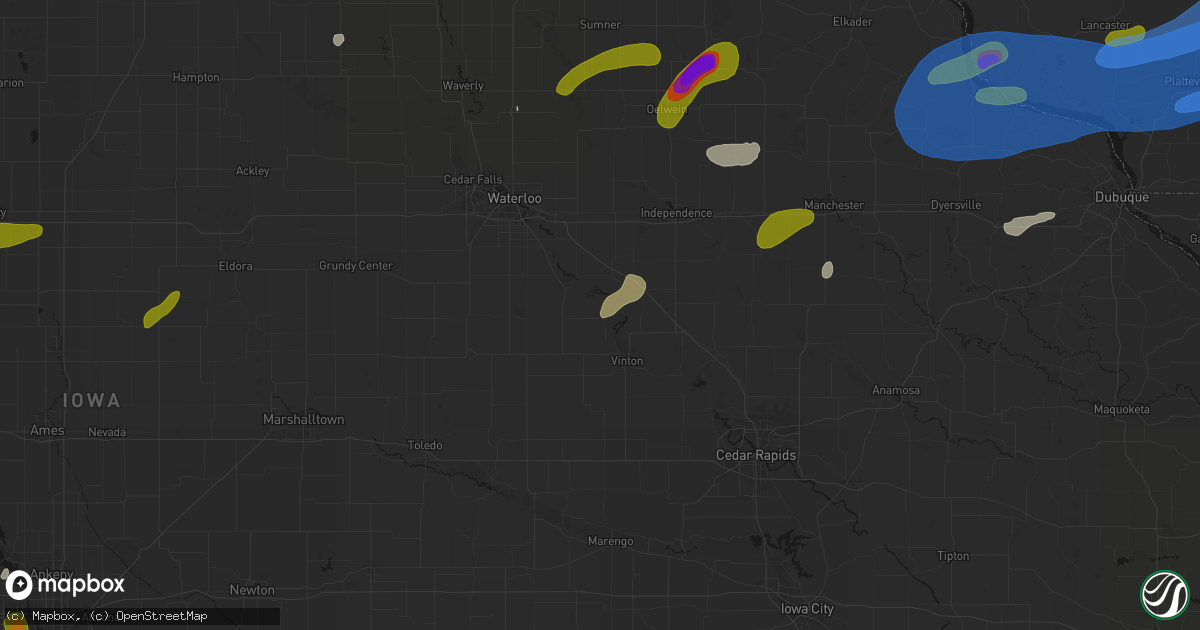 Hail map in Mount Auburn, IA on July 2, 2026