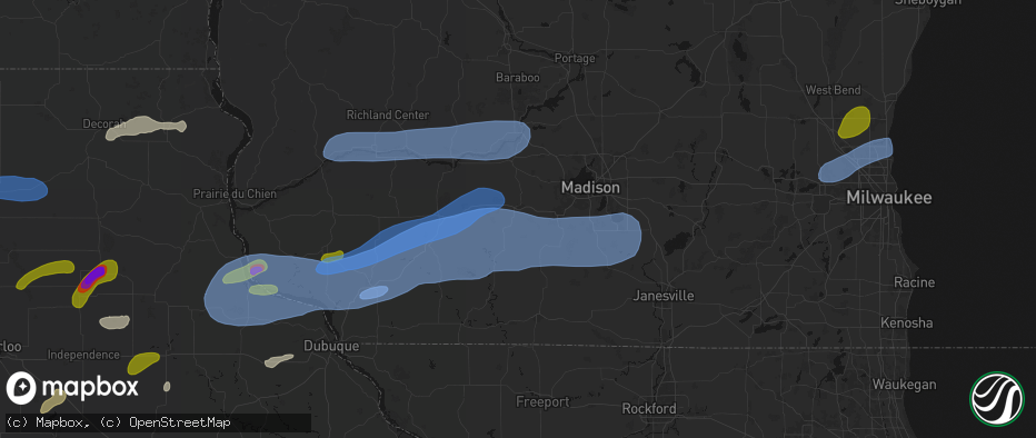 Hail map in Mount Horeb, WI on July 2, 2026