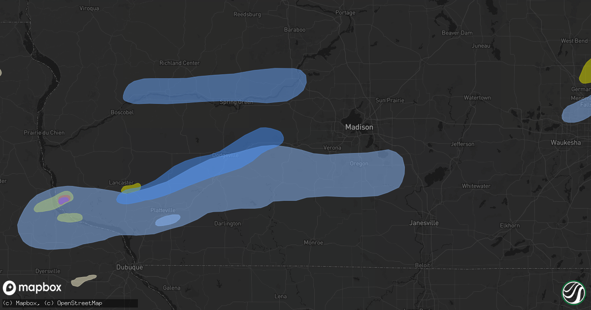 Hail map in Mount Horeb, WI on July 2, 2026
