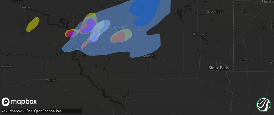 Hail map in Mount Vernon, SD on July 2, 2026