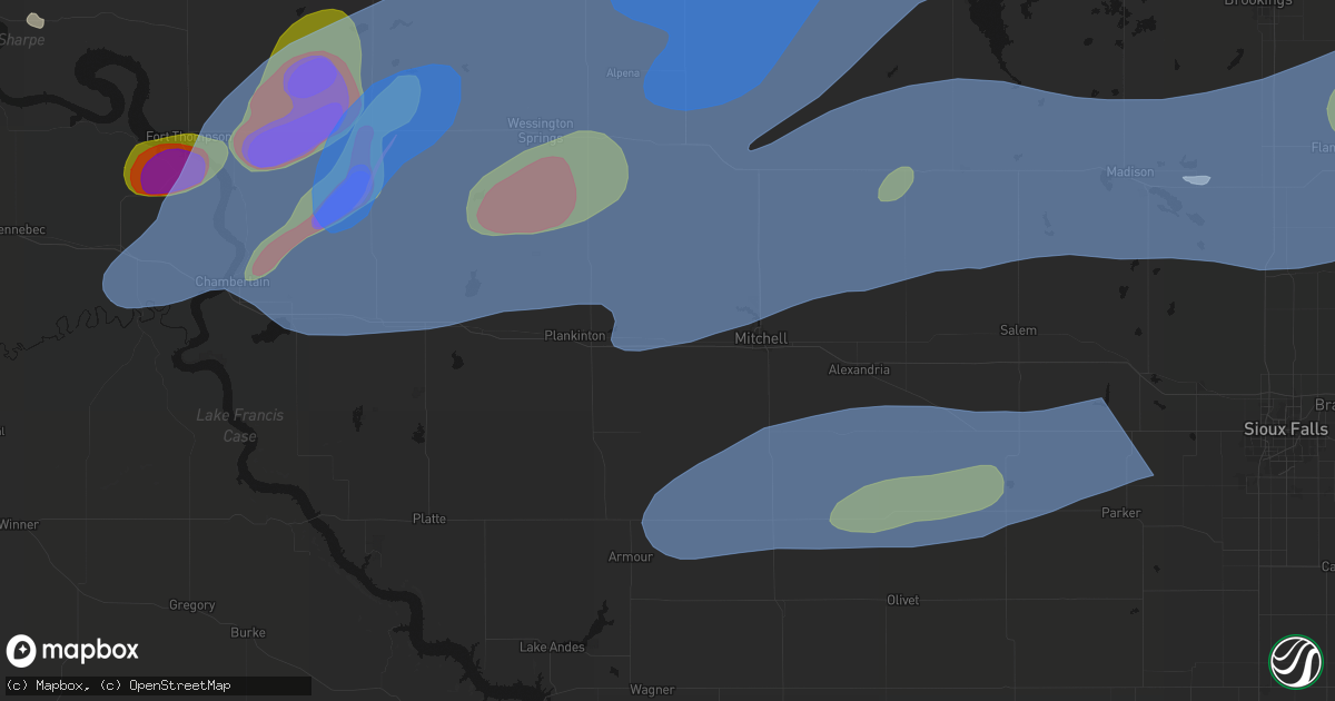 Hail map in Mount Vernon, SD on July 2, 2026