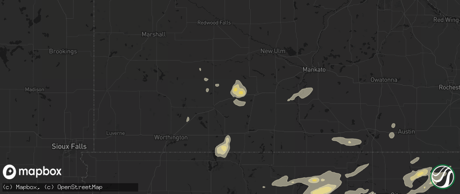 Hail map in Mountain Lake, MN on July 2, 2026