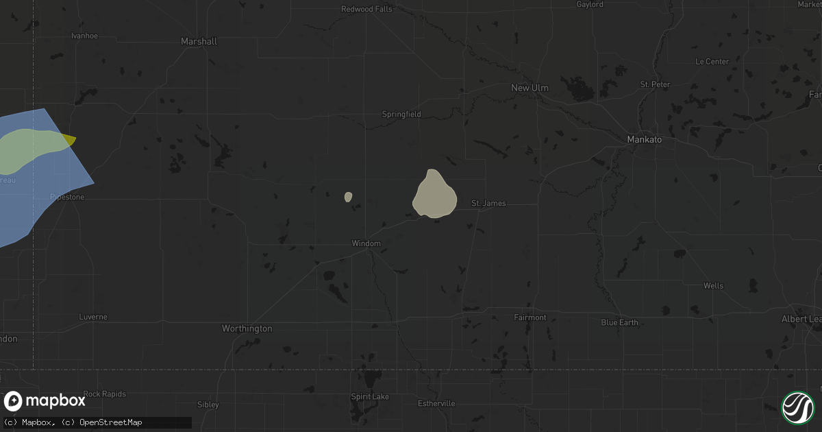 Hail map in Mountain Lake, MN on July 2, 2026