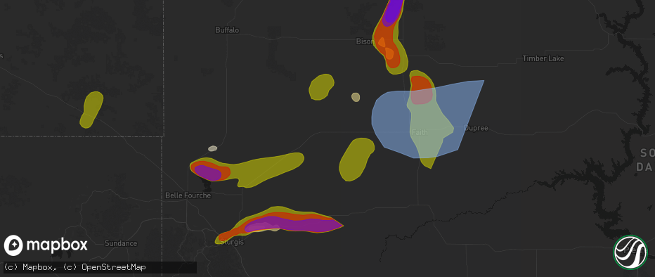 Hail map in Mud Butte, SD on July 2, 2026