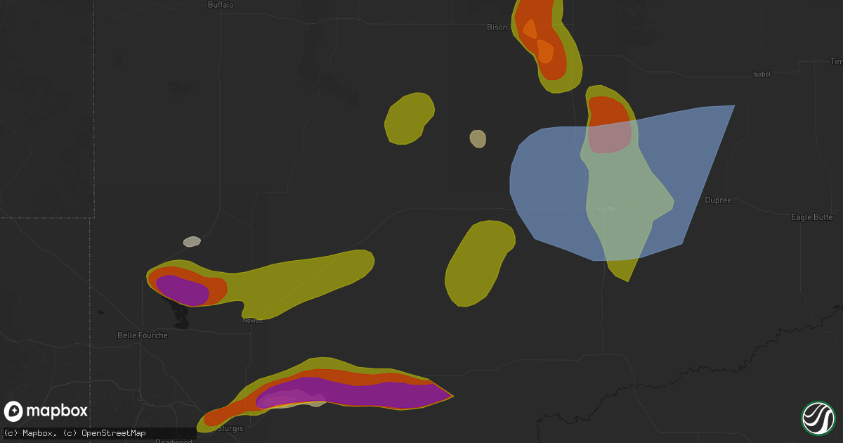 Hail map in Mud Butte, SD on July 2, 2026