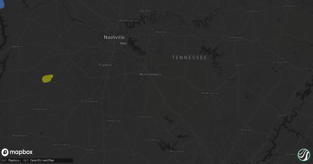 Hail map in Murfreesboro, TN on July 2, 2026