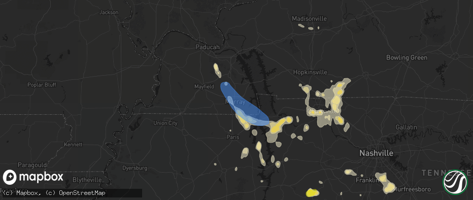 Hail map in Murray, KY on July 2, 2026