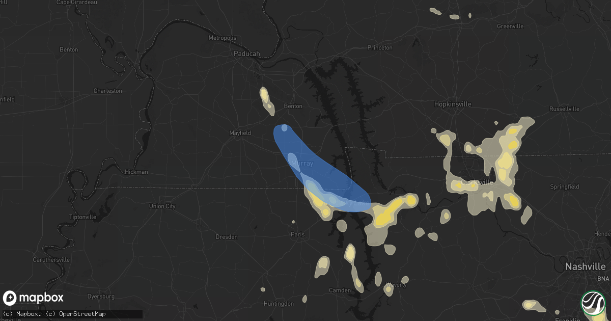 Hail map in Murray, KY on July 2, 2026