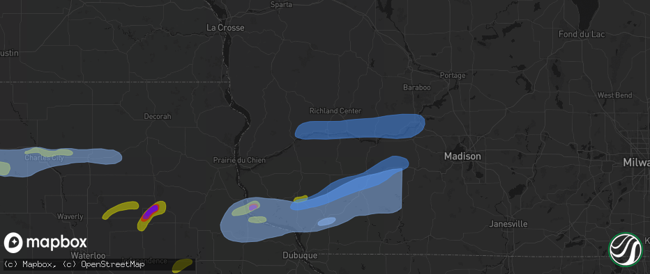 Hail map in Muscoda, WI on July 2, 2026
