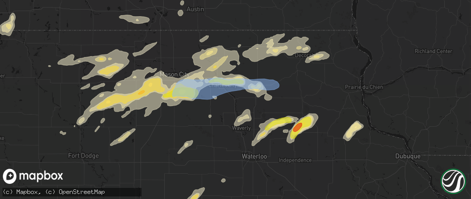Hail map in Nashua, IA on July 2, 2026