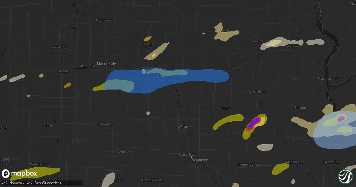 Hail map in Nashua, IA on July 2, 2026