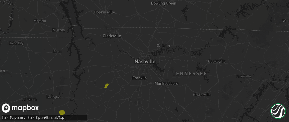 Hail map in Nashville, TN on July 2, 2026