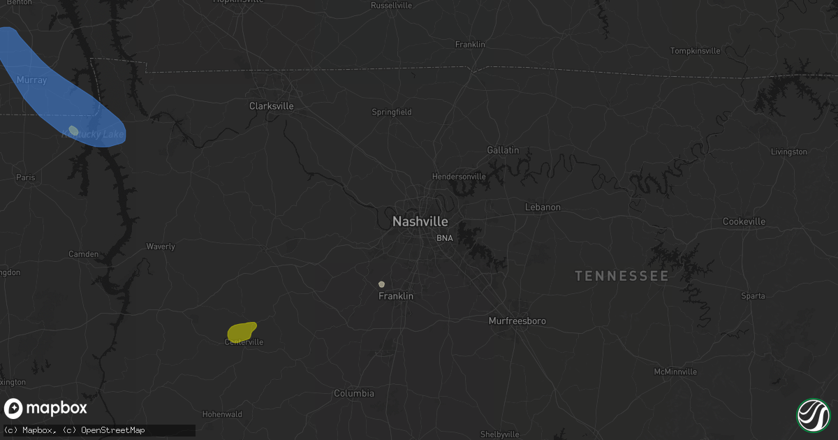 Hail map in Nashville, TN on July 2, 2026