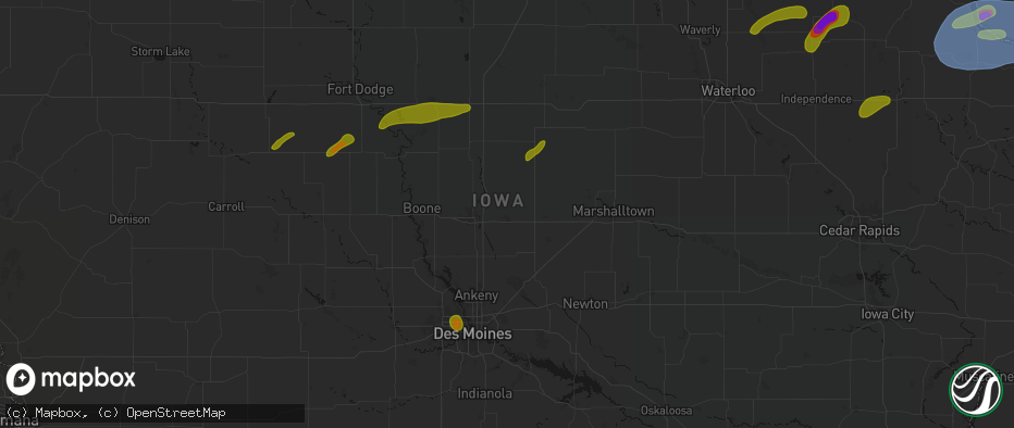 Hail map in Nevada, IA on July 2, 2026