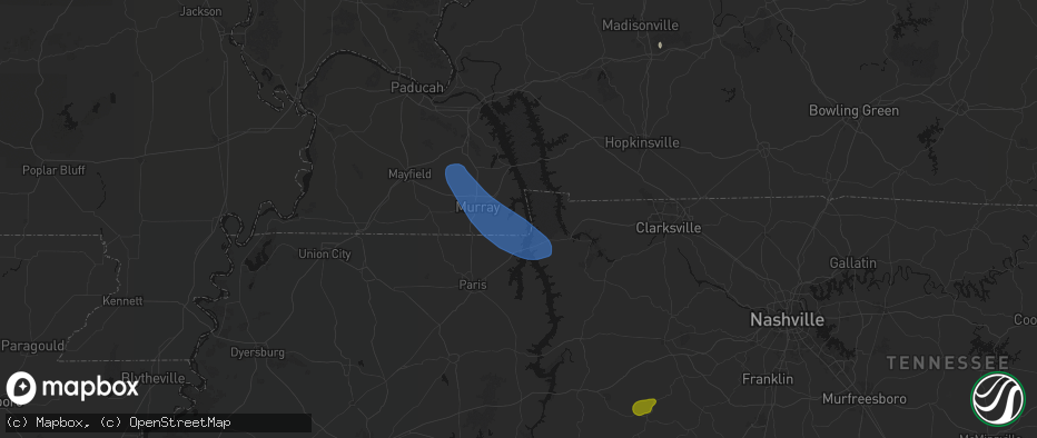 Hail map in New Concord, KY on July 2, 2026